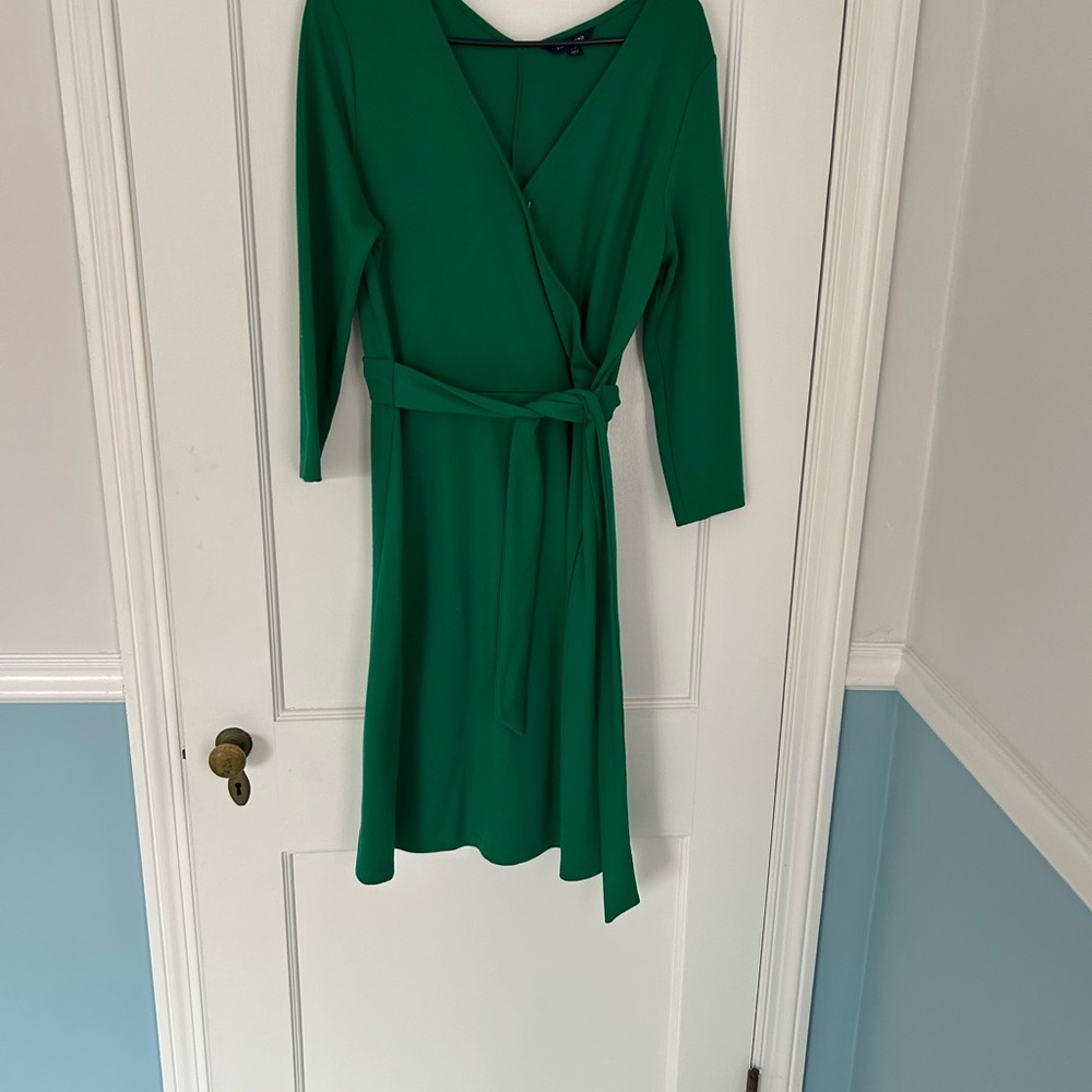 Lands' End Green Ribbed Wrap Midi Dress